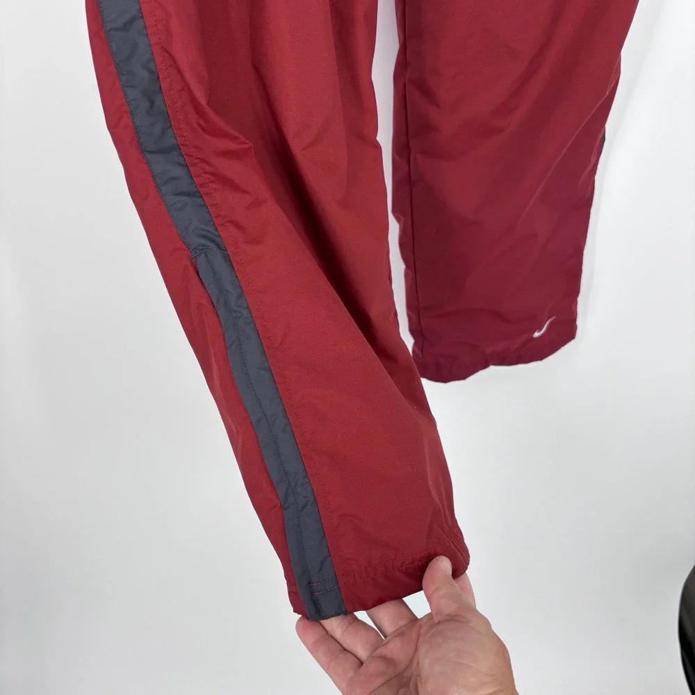 Vtg Nike Gray Tag Track Pants Men L Maroon Gray Stripe Lined Windbreaker Joggers